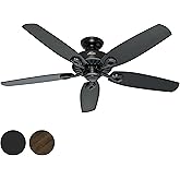 Hunter Fan 52in Ceiling Fan in Matte Black with Matte Black Reversible Fan Blades (Renewed)