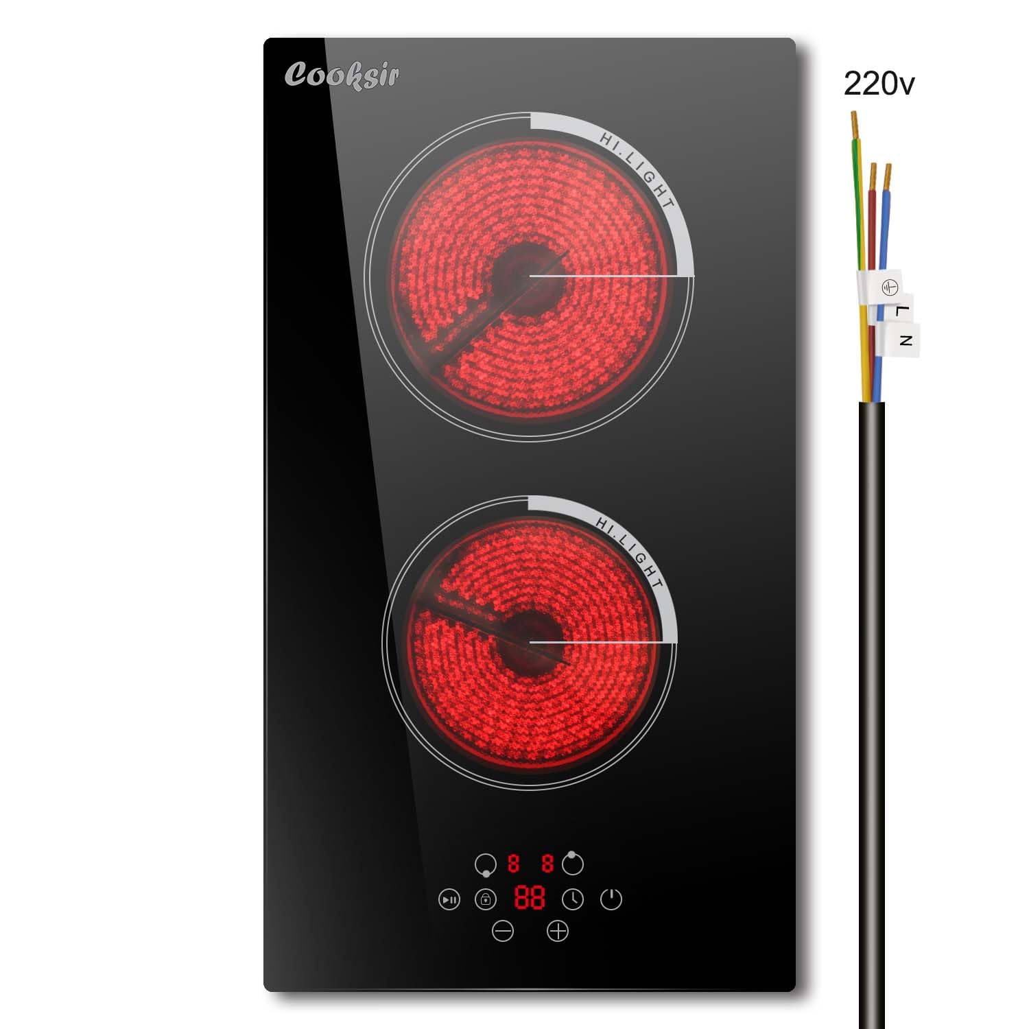 Cooksir 2 Burner Electric Cooktop, 12 Inch Electric Stove Top 3000W