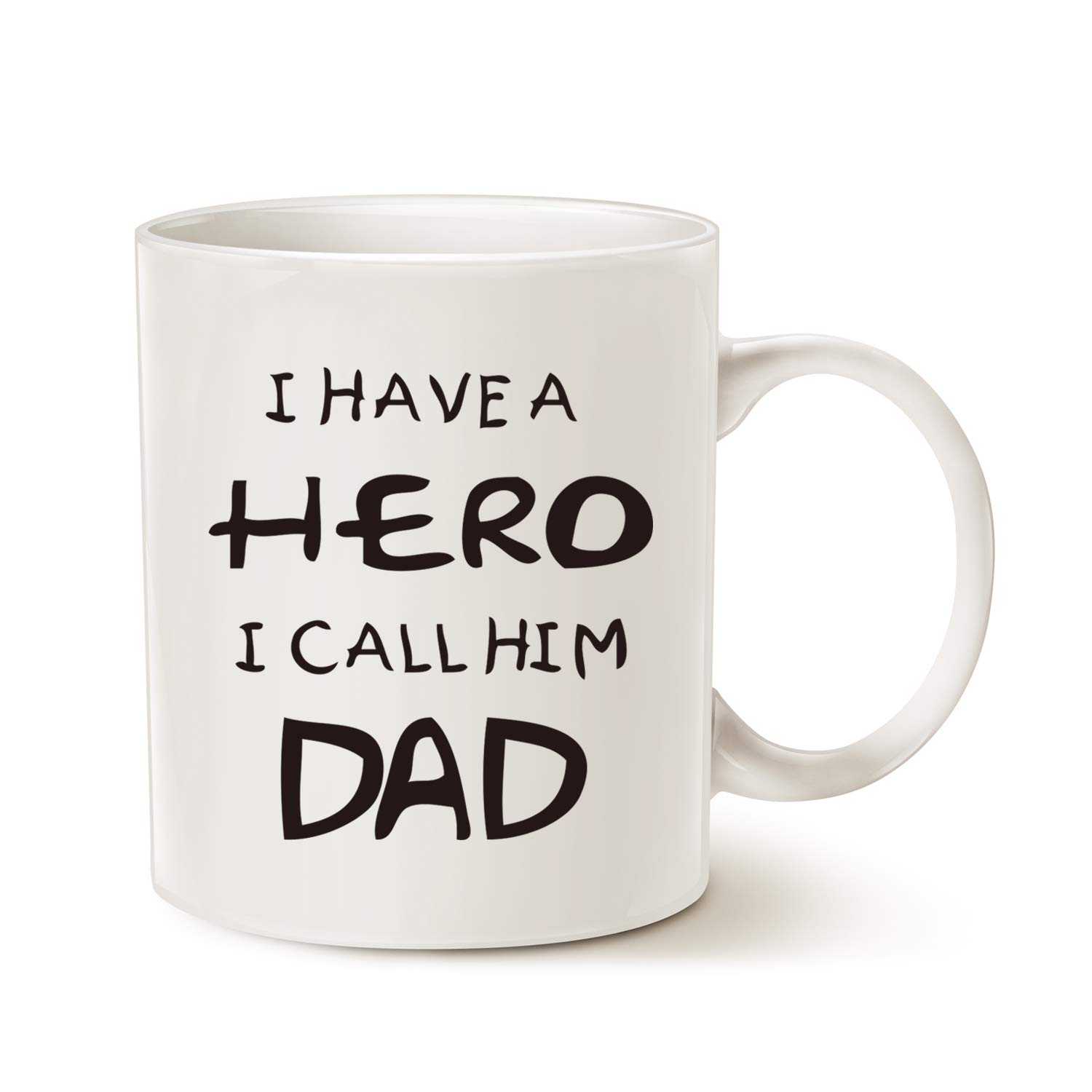 This Funny Dad Coffee Mug, I Have a Hero I Call Him Dad Funny Best Fathers Day and Birthday Gifts for Father Porcelain Cup, White 11 Oz — image 1