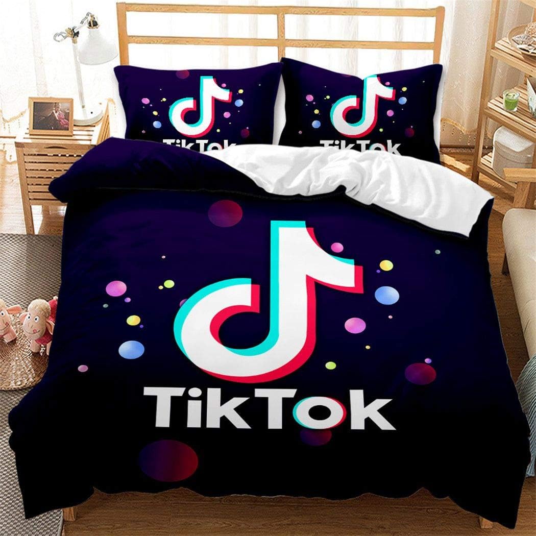 TIK Tok Duvet Cover Set with 2 Pillow Case,3 Pcs Social Media Logo Printed Comforter Cover