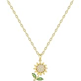 Starain Sunflower Necklaces for Women 14K Gold Plated Rotate Sunflower Pendant Necklace Cute Fun Necklaces 18 inch