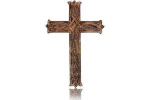 Wooden Religious Catholic Crucifix Cross Wall Hanging French Plaque Floral Carvings Living Room Home Decor Accent Church Chap