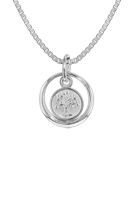 trendor Silber Kinder-Halskette Taufring mit Lebensbaum 08308