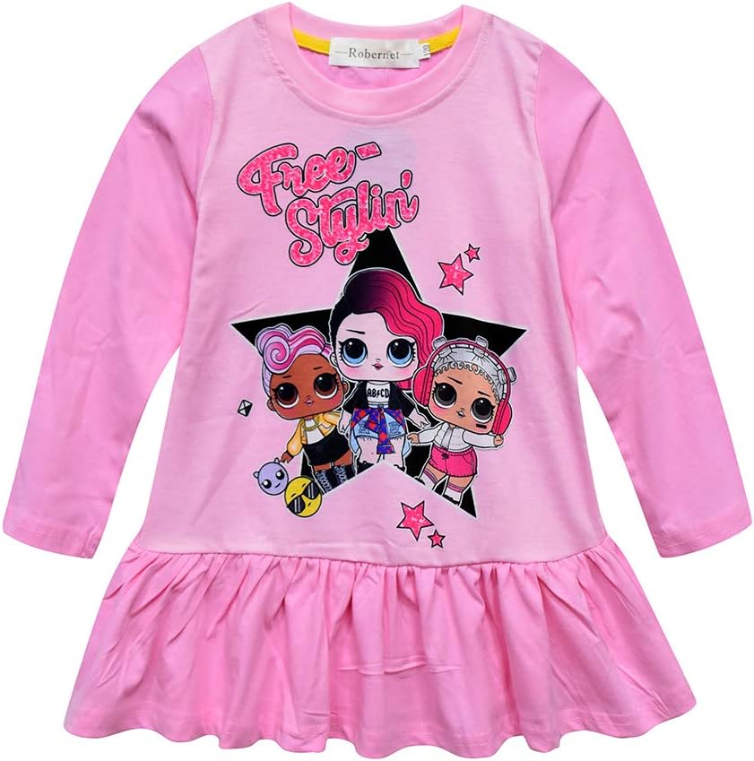Little Girls Casual Dress Long Sleeve Digital Print for Doll Surprise Kids Princess Party Tutu Dresses Clothes
