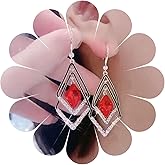 Allereyae Vintage Crystal Ruby Drop Earrings Rhinestone Square Earrings Red Topaz Dangle Earrings Ruby Crystal Wedding Earrings Jewelry for Women (Red)