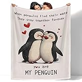 Penguin Couples Blanket for Women Men, Wedding Anniversary Blanket for Wife Husband, Valentines Christmas Birthday Gifts for Boyfriend Girlfriend, Romantic I Love You Gifts for Him Her, 50"x60"