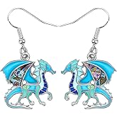 Enamel Alloy Dinosaur Fantasy Dragon Earrings Drop Dangle Unique Animal Jewelry For Women Dragons Gifts