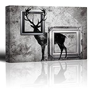 Antique Grayscale Deer with Antlers in Between Frames
