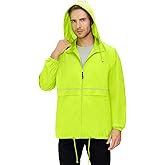 TIHEEN Men's Rain Jacket Waterproof Raincoat Hooded Packable Lightweight Rain Clothing(HI VIZ Green-3XL)
