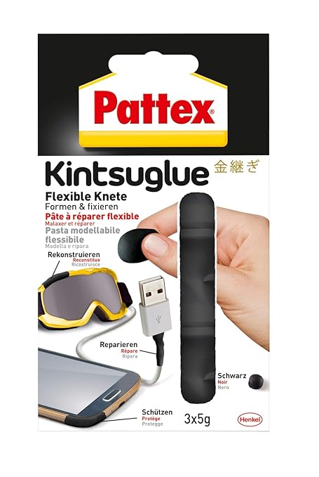 Pattex Kintsuglue Flexible Knete schwarz / Leicht formbare Klebepaste zum Reparieren, Rekonstrukieren, Schützen & Verbessern 