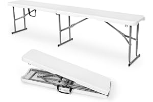 Byliable Folding Bench 6 Foot, Plastic Folding Bench Seat Portable Foldable Picnic Party Camping Dining Seat, White Garden Multipurpose Entertaining Activities