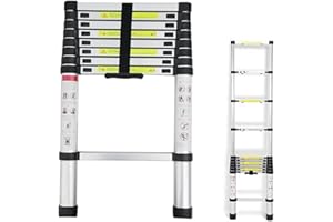 BOWOSHEN Telescoping Ladder 8.5ft Aluminum Folding Ladder 330lbs Max Load Lightweight Portable DIY Ladder for Home, Office, Folded Height 2.36ft Space Saving Multi-Purpose Straight Extension Ladder