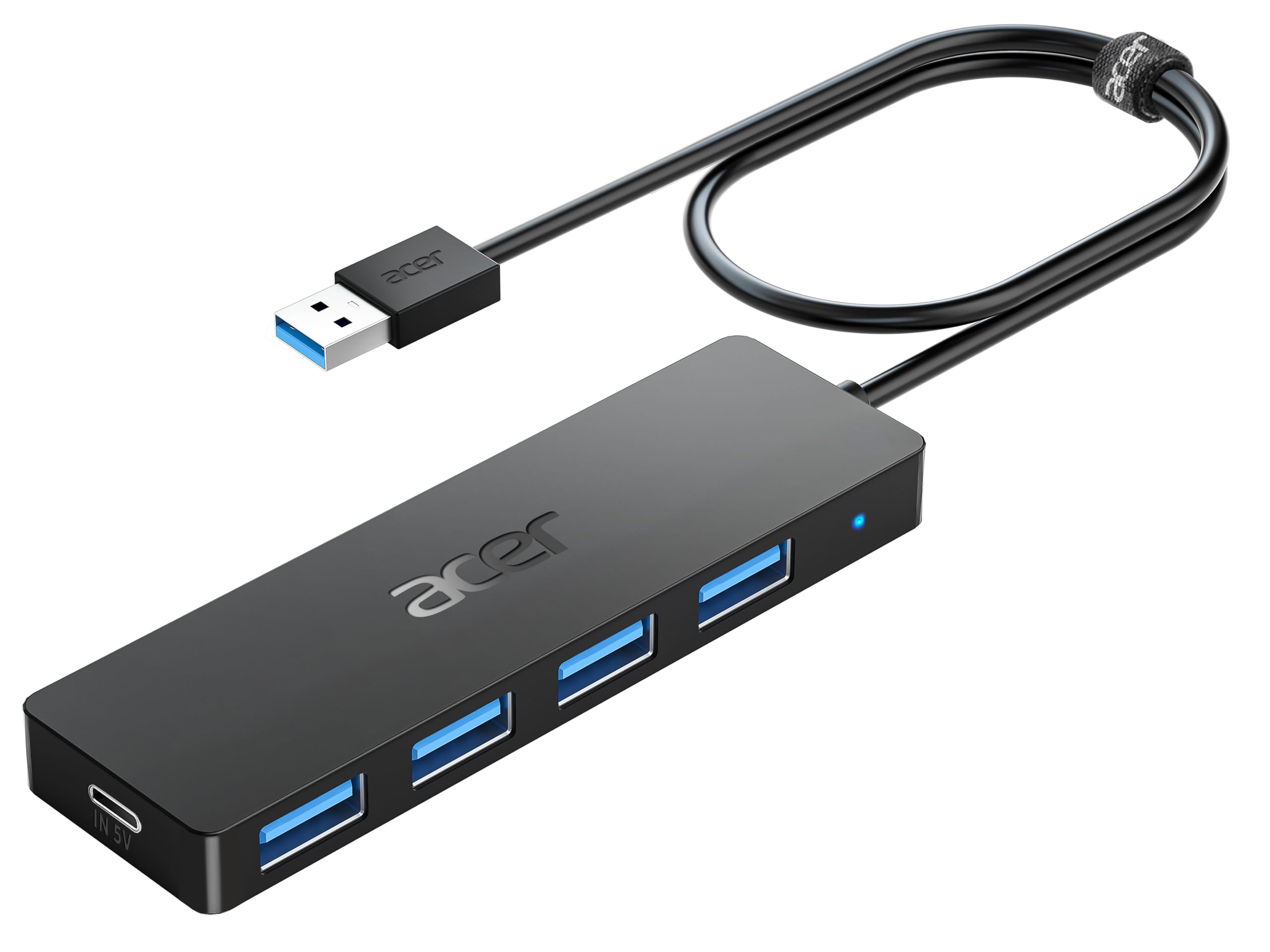 4-Port USB 3.0 Hub Splitter With Power Adapter - 5Gbps, Portable For Laptop PC