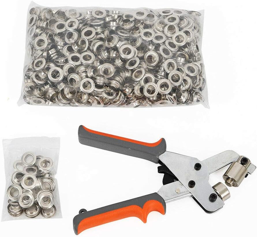 Hand Eyelet Press Hole Punch Pilers Grommet Tool Portable Manual Grommets Punching Machine W/500 Pcs 3/8" Eyelets