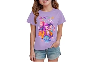 Girls T-Shirt Cute Cartoon Graphic Tshirts Trendy Funny Anime Hunters Shirts Loose Pink Tops Kids Short Sleeve Crewneck Tees