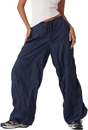 BEINOSE Women Y2K Baggy Cargo Pants Low Waist Drawstring Indie Aesthetic Parachute Pants Grunge 