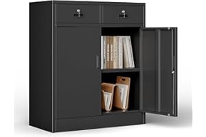 BESFUR Metal Storage Cabinet, 36" H Locking Storage Cabinet with 2 Drawers, Metal Cabinets for Garage, Office, Home-Black