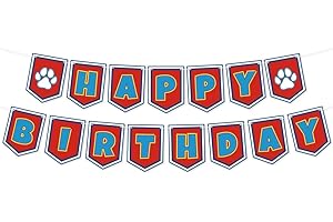 LSYDZH Cartoon Dog Paw Happy Birthday Banner- Cute Birthday Decorations for Boys, Cartoon Themed Happy Birthday Sign for Boys 1st 2nd 3rd Party Baby Shower