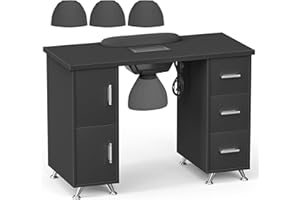 DeerDean Manicure Table Nail Station with Dust Collector Black Nail Desk for Nail Tech with Drawers & Wrist Cushion & Cabinets for Beauty Spa