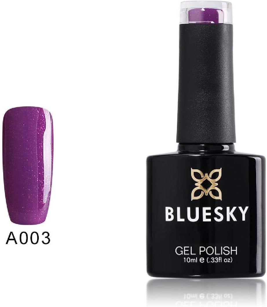 Bluesky Gel Nail Polish, Plum Shine A003, Dark, Glitter, Plum, Purple, Long Lasting, Chip Resistant, 10 ml (Requires Curing Under UV LED Lamp)