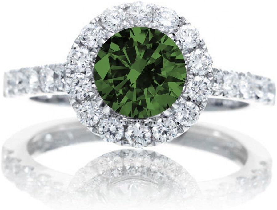 1.5 Carat Round Classic Halo Emerald and Diamond Engagment ring on 10k White Gold