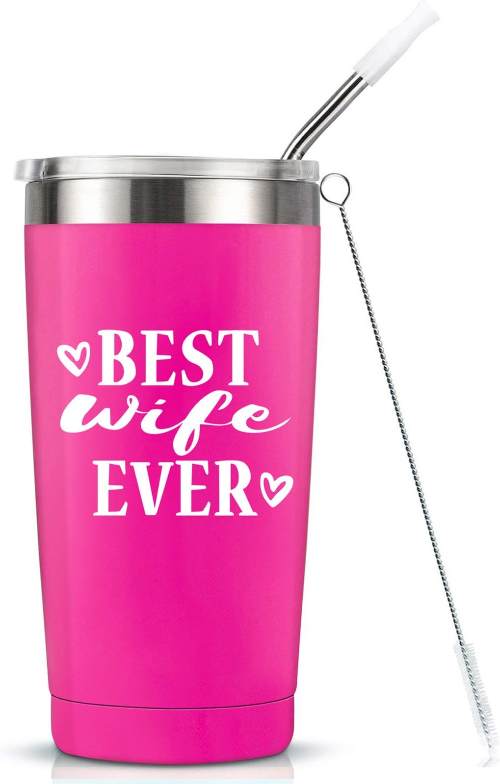 Best Wife Ever I Birthday Mug Tumbler I Vacuum-Insulated Stainless Steel Mug Tumbler with Lid, Birthday Gift for Wife Her Women, 20-Ounce Pink