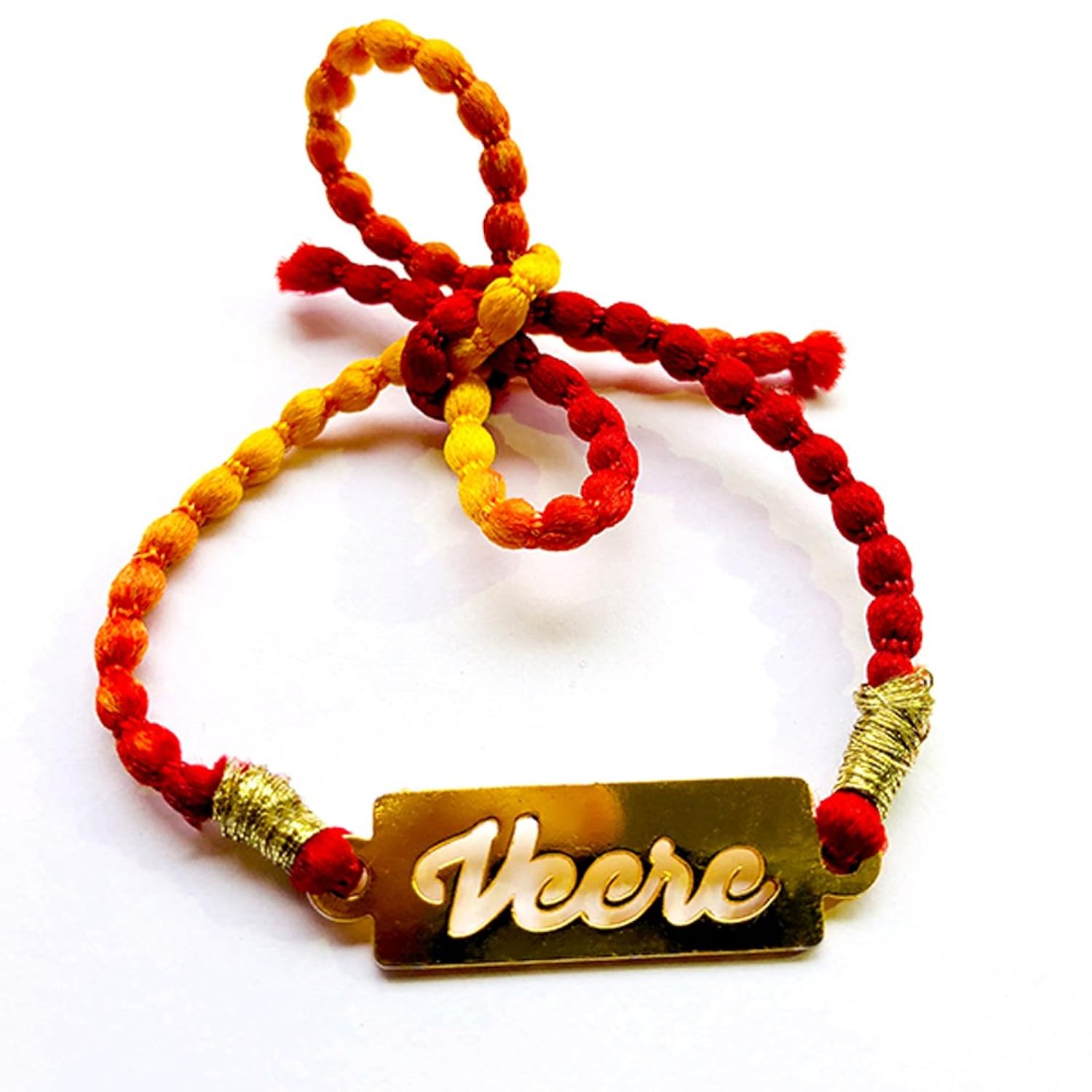 feyre designer steel gold polish personalised rakhi for bhai/brother/ bhaiya- (veere)