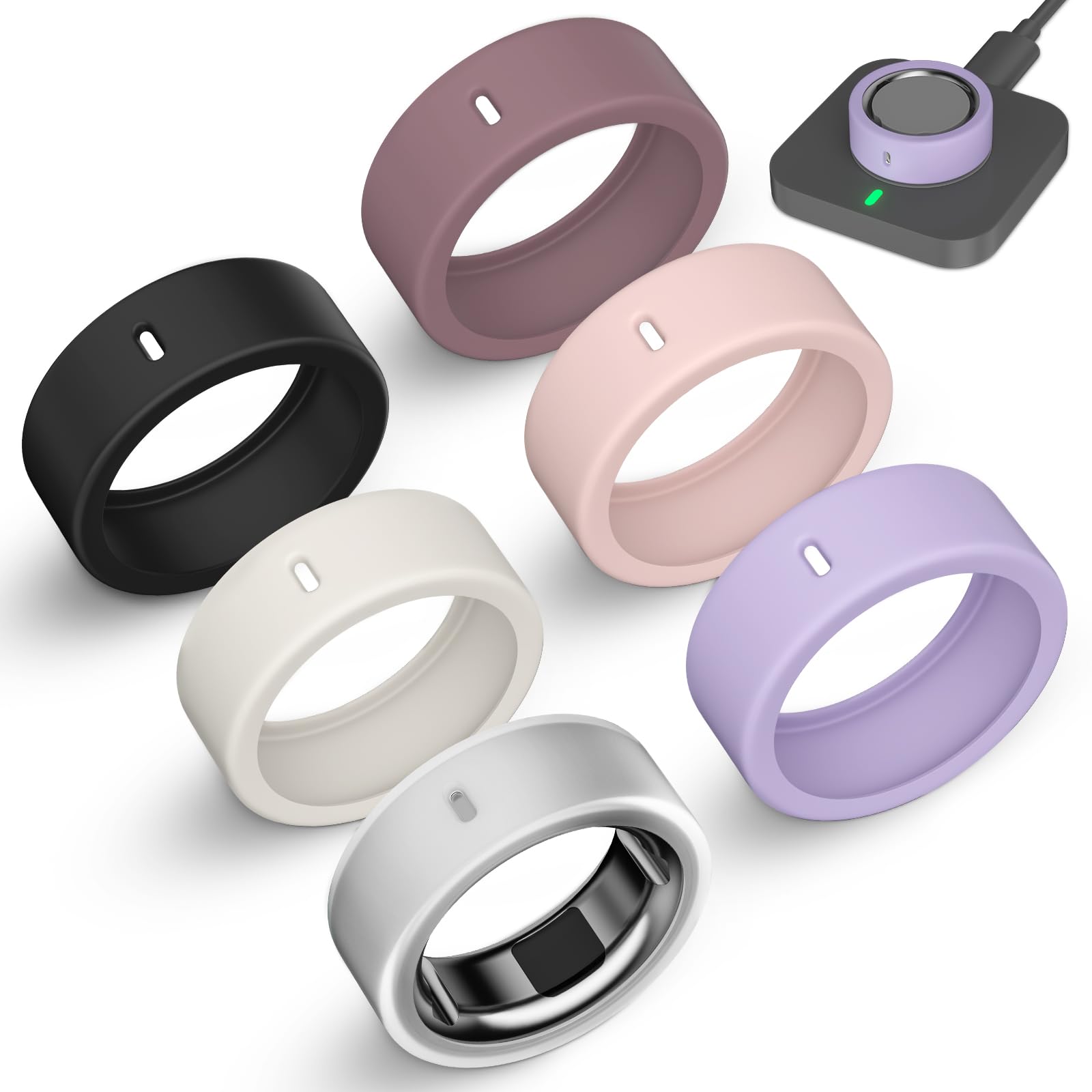 Photo 1 of 6 Pack Ultra-Thin Cover Compatible with Oura Ring Gen 4/4 Ceramic/Gen 3 Horizon/Heritage/Ultrahuman, Surport Charging with Cover on, Anti-Scratch Elastic Silicone Rings Protector Accessories Men Women