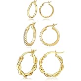 PABBEU Gold Hoop Earrings for Women Sterling Silver Post Small Gold Hoop Earrings 14k Real Gold Tiny Hypoallergenic Small Hoop Earrings Set for Women Men 13/15 /20mm