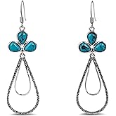 Teppdfann Boho Turquoise Earrings for Women – Turquoise Drop Dangle Earrings with Hammered Silver Design, Western Turquoise Birthstone Jewelry with for Gift