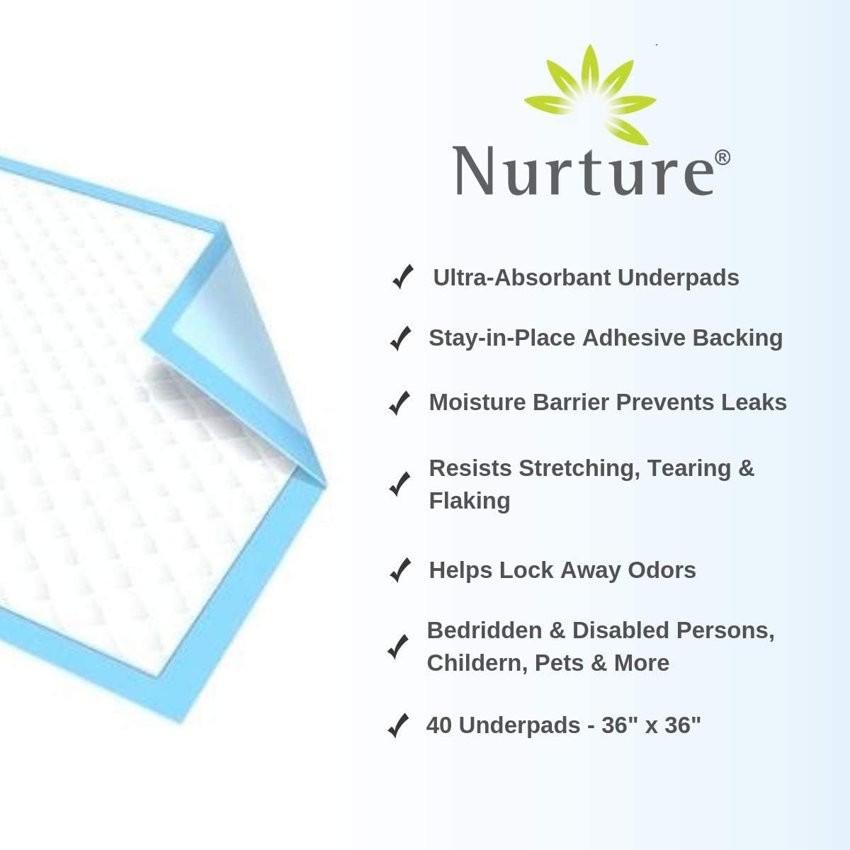 Ultra Absorbent Disposable Bed Pads with Adhesive - 36 x 36 - Extra Thick Underpads for Bedwetting, Incontinence, Furniture, Pets, More - 40 Pack: Health & Personal Care