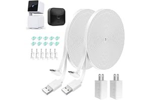 JJMASEE 26FT L-Shaped Connector Power Extension Cable with Charger for Wyze Cam Pan V3,Blink Outdoor (3rd Gen),Wyze Cam V3 Pro,Flat Weatherproof Charging Power Cord and Adapter(Not for WyzeCam V3),White,2Pack
