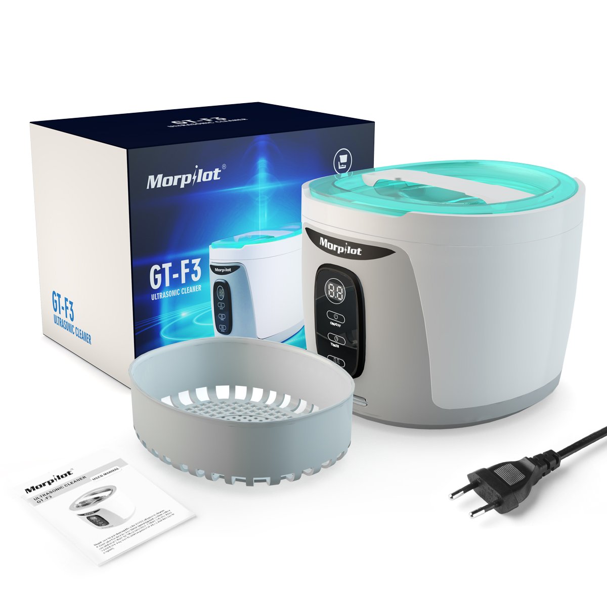 Morpilot Ultrasonic Cleaner 750ML Professional Sonic Washing Machine forJewelry,Eyeglasses, Rings, Coins,Dentures, Retainers, and Mouth Guards with UV Germicidal Lamp & Digital Timer