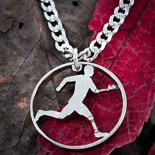 Prosthetic Marathon Runner necklace, Track and field jewelry, hand cut coin, Disability, By Namecoins