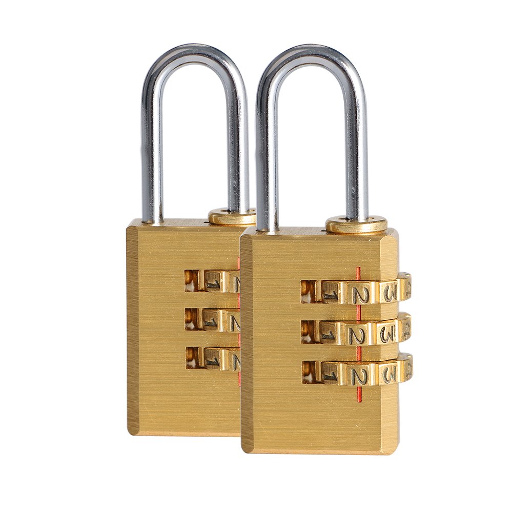 Wareway 2PCS Brass Resettable Combination Padlock, Suitcase Luggage Backpack Baggage Locker Coded Lock Password Padlock 3-Digit Lock (2pcs)