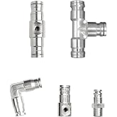 TL TOOLEGIN 1/4" Brass Slip Connectors Kit for High Pressure Misting System &ndash; 5-Piece Brass Misting Nozzle Connectors (Straight, Elbow, Tee, 1/4" Male Lock, End) &ndash; 1500 psi