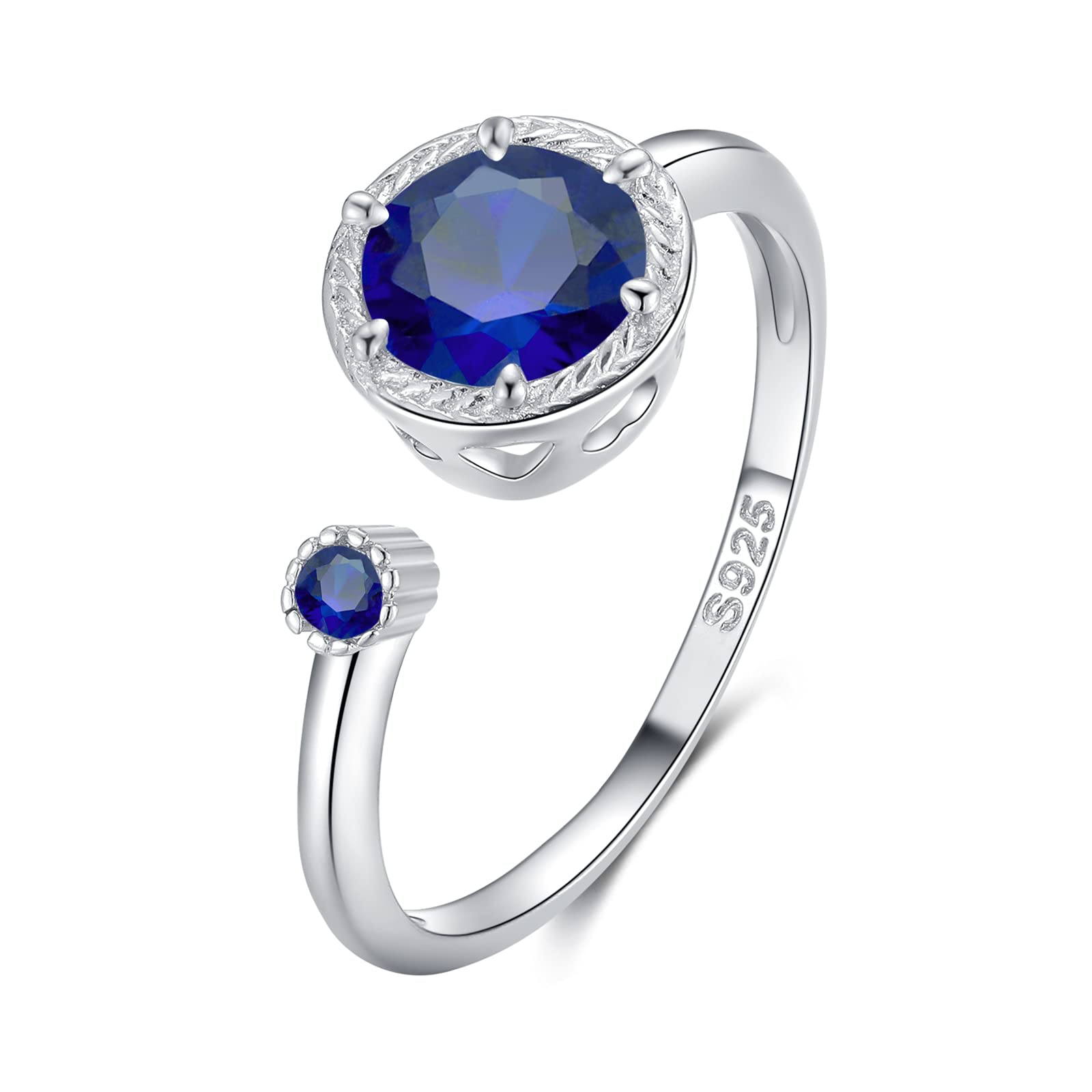 Qings Blue Aapphire Ring Women Adjustable September Birthstone Ring Dainty Solitaire Open Ring