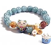 Pyxovixar Blue Crystal luck Cat Bracelet and Cat Ceramic Ornament Feng Shui Bracelet for Women Protection Positive Energy Bracelet Lucky Jewelry Gifts