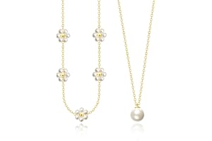 OGD Gold Pearl Necklaces Set for Women 14K Gold Plated Dainty Layered Pearl Cute Daisy Pearl Choker Gold Necklace Gifts for Women Gold Trendy Jewelry Gifts
