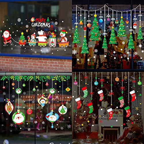 ZOCONE Christmas Window Stickers Holiday Decorations, Snowflake Window Clings, Santa Claus Snowman Window Decals for Home Office Shopwindow (4 Sets-A)