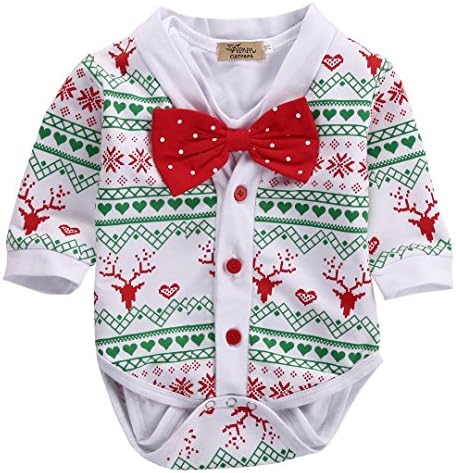 Newborn Baby Girl Boy My First Christmas Snowflake Button Coat+Bowknot Romper Bodysuit Xmas Outfits