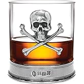 English Pewter Company 11 Ounce Old Fashioned Whisky Rum Rocks Glass With Stunning Pewter Skull and Cross Bones [TUM07]
