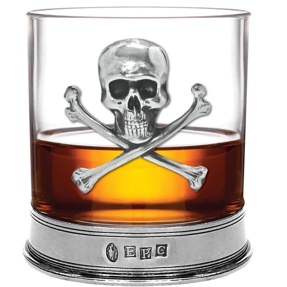 English Pewter Company Pewter Skull and Cross Bones Whisky Rum Glass Tumbler [TUM07]