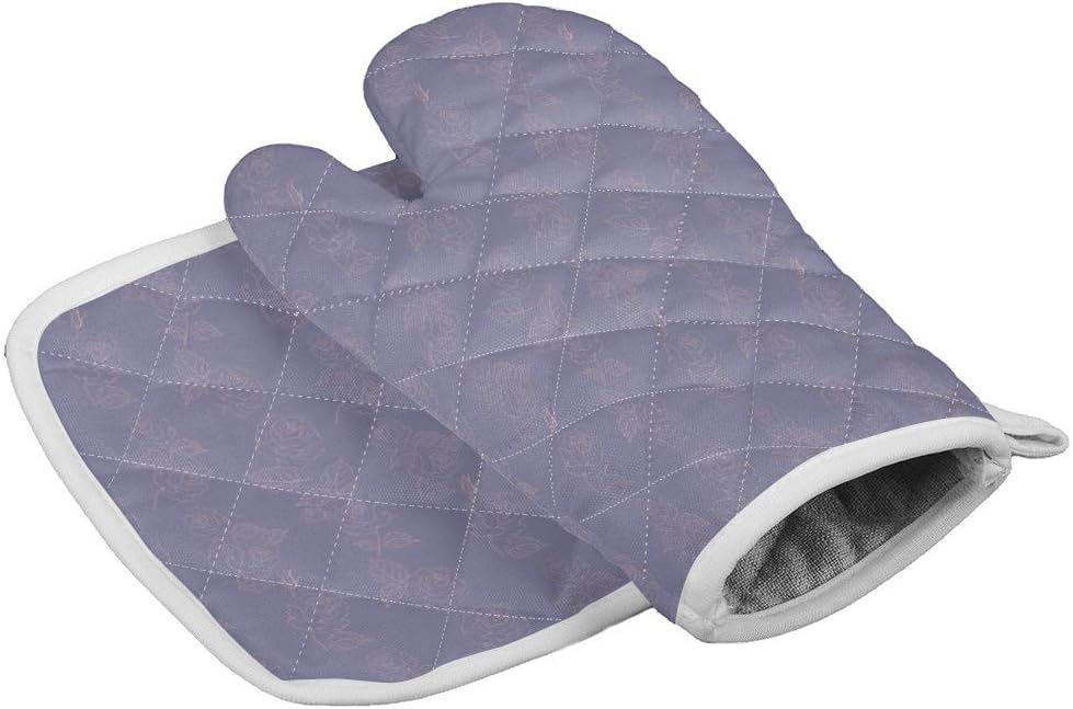 Simple Oven Mitts, Avoid Heat Oven Gloves to Protect Hands and Surfaces with Non-Slip Grip and Hanging Loop,Pot Holder - Ideal Set for Handling Hot Cookware, Bakeware Purple Pink Rose Flowers Pattern