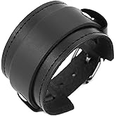 HZMAN Leather Bracelets for Men Gothic Punk Wide Cuff Bracelet Adjustable Handmade Black Leather Wristband Bracelet Jewelry Gift