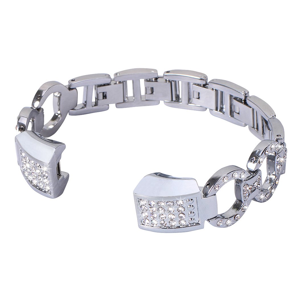 AISPORTS Fitbit Alta Compatible Stainless Steel Strap - Bling Glitter Diamond Rhinestones Bracelet Wristband for Women - Alta HR Fitness Tracker
