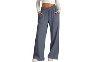 Rseomihvy Women's Cotton Linen Pants Summer Straight Wide Leg Trousers Drawstring Elastic Waist Loose Beach Vacation Outfits