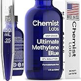 Chemist Labs 2% Pharmaceutical Grade Methylene Blue Liquid Solution - 99% Purity USP Grade, Blue Methylene, Cellular & Mitochondrial Support, Third-Party Tested, Made in USA, 4oz