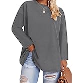ROSRISS Plus-Size-Oversized-Tops for Women Trendy Drop Shoulder Pullover Shirts Casual Crewneck Long Sleeve Tunics XL-5XL
