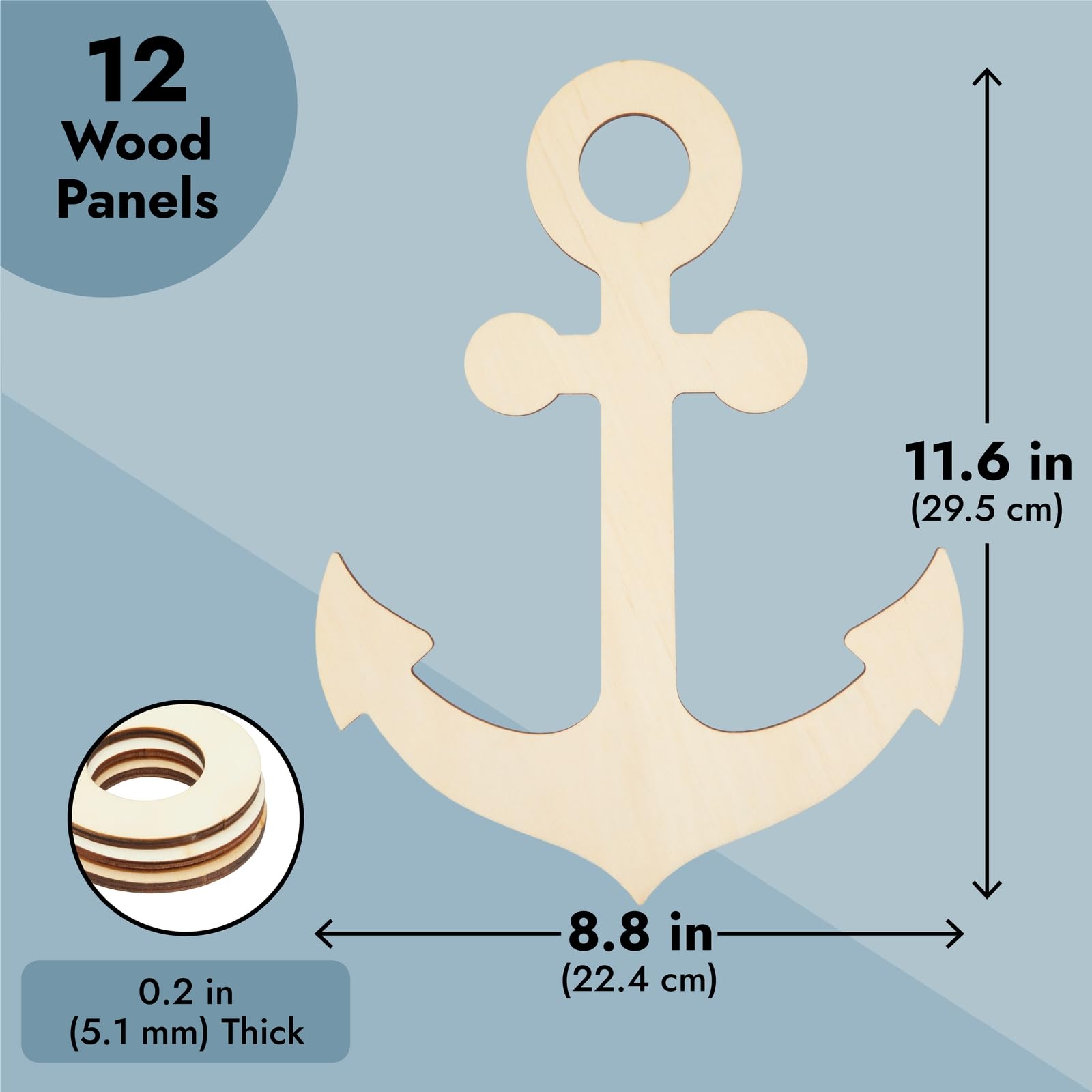 12 Pack Unfinished Wooden Anchors for Crafts, Nautical Wood Cutouts for DIY Projects, Nautical Decor (11.6 x 8.8 in)